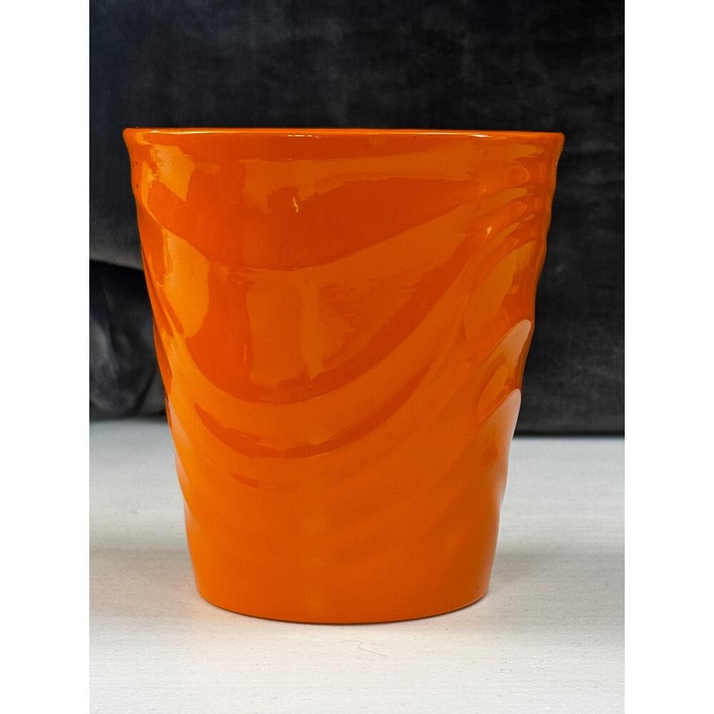 Orange Ceramic Vase with Swirl Texture From Germany Fall Halloween Decor Accent